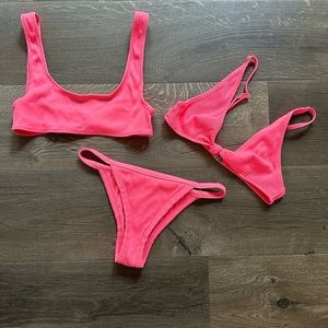 White Fox Swim Ribbed Bikini Set Neon Coral XS S